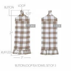 Annie Portabella Buffalo Check Button Loop Tea Towel Set of 3